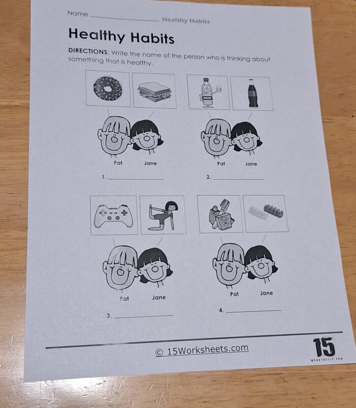 healthy habits worksheet for homeschool in black and white print