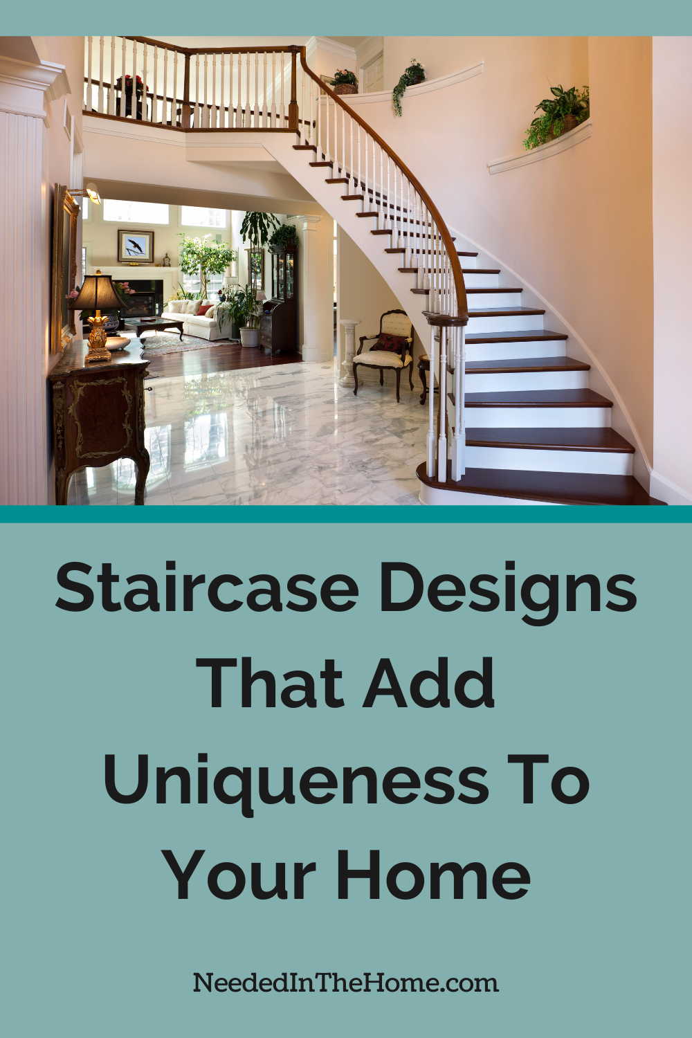 Looking to give your staircases a new lease of life? Check out these stunning staircase design ideas to add uniqueness to your home. curving walnut wood staircase with wooden railing in a luxurious home staircase designs that add uniqueness to your home neededinthehome