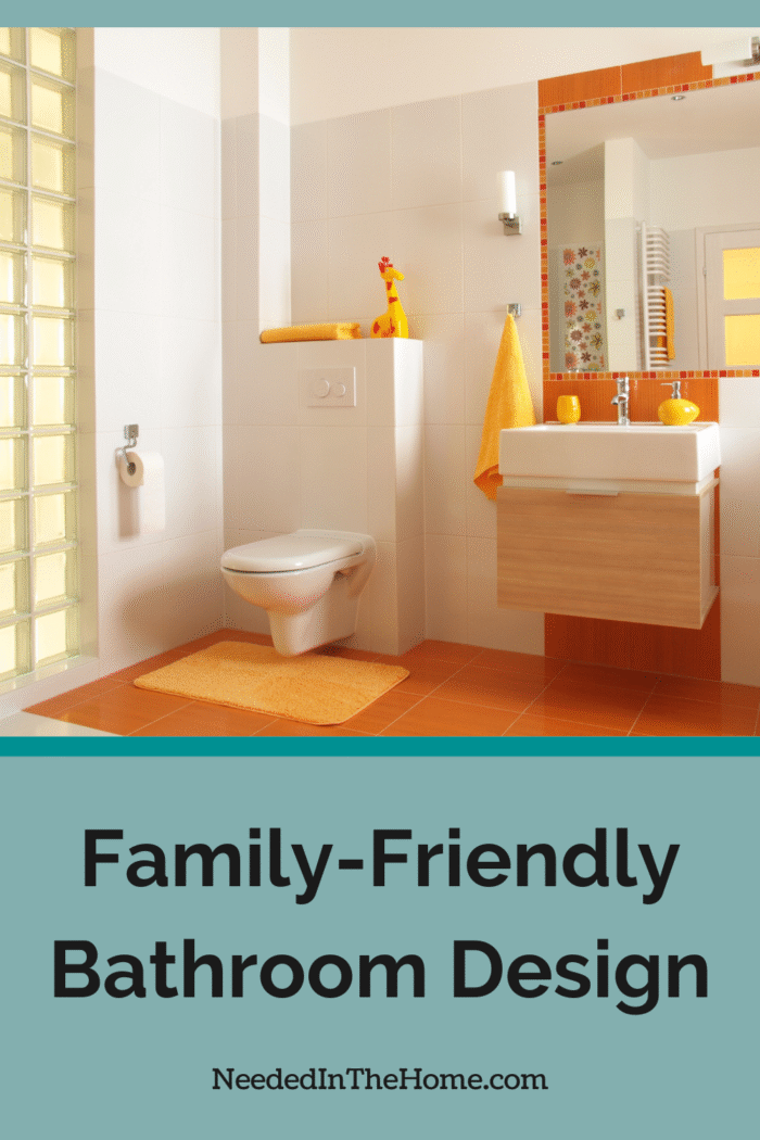 bathroom with yellow accessories towel and rug family friendly bathroom design neeededinthehome