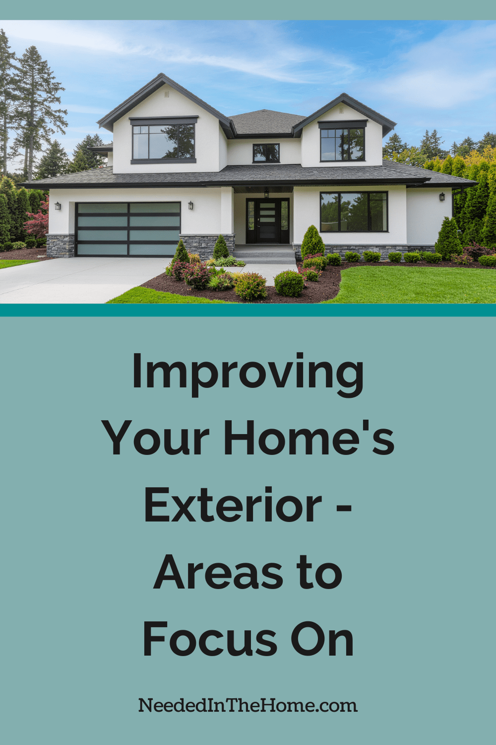 front exterior of two story home with landscaped yard bushes trees improving your homes exterior areas to focus on neededinthehome