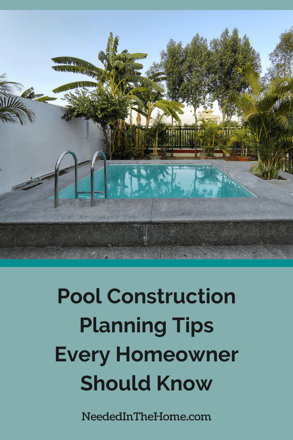 backyard swimming pool with palm trees and potted trees around it pool construction planning tips every homeowner should know neededinthehome