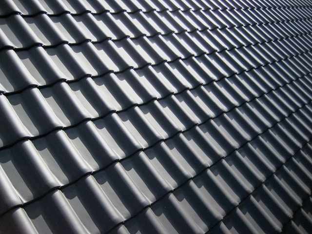 close up of a new tile roof on a house