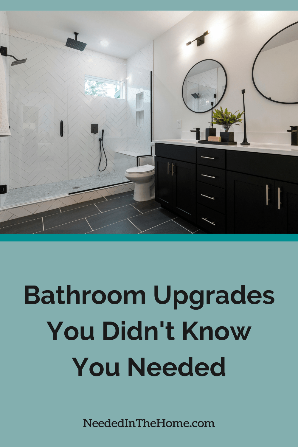 double walk in shower with glass walls and recessed shelving double sink vanity plant bathroom upgrades you didnt know you needed neededinthehome