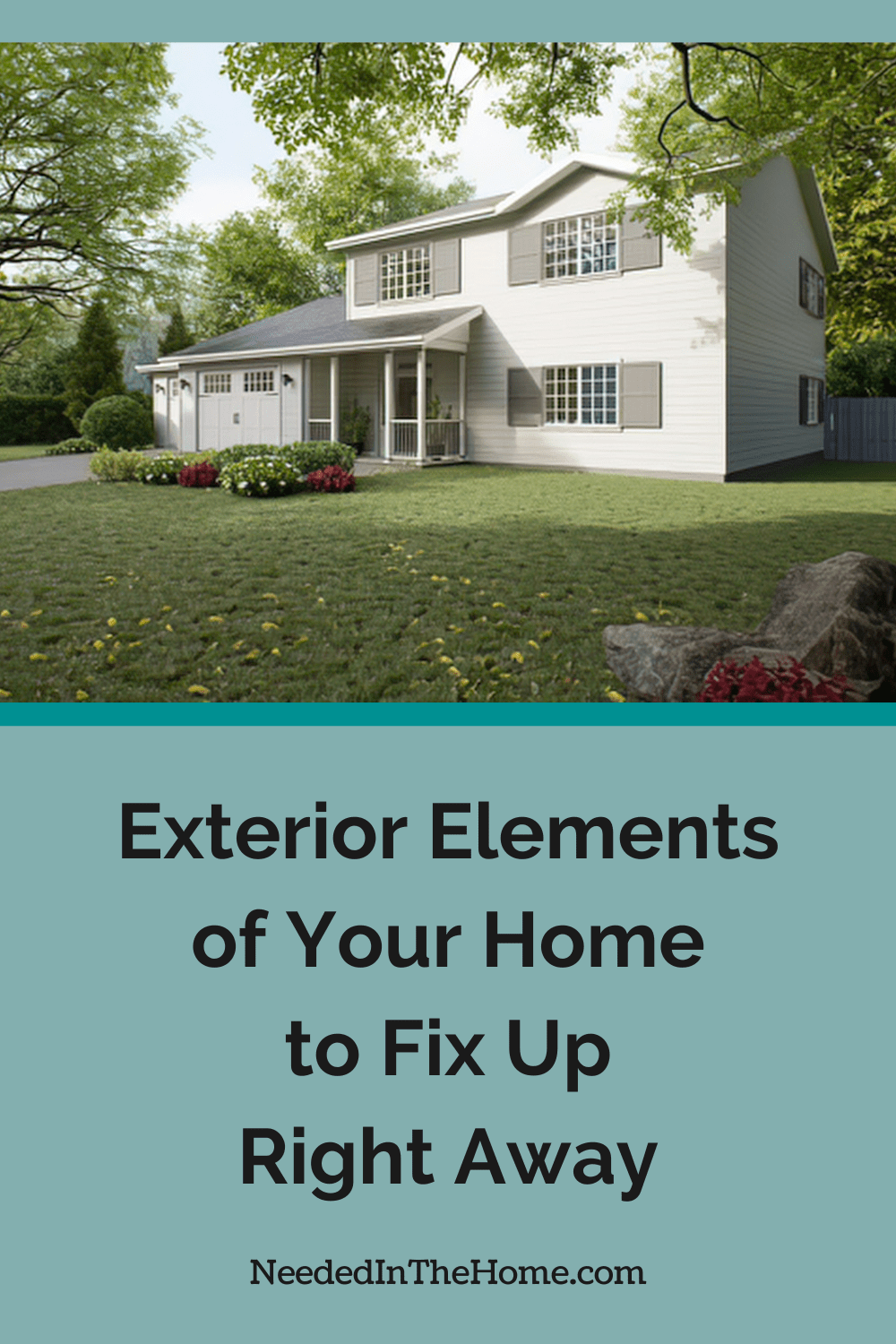 front exterior view of two story home with garage exterior elements of your home to fix up right away neededinthehome