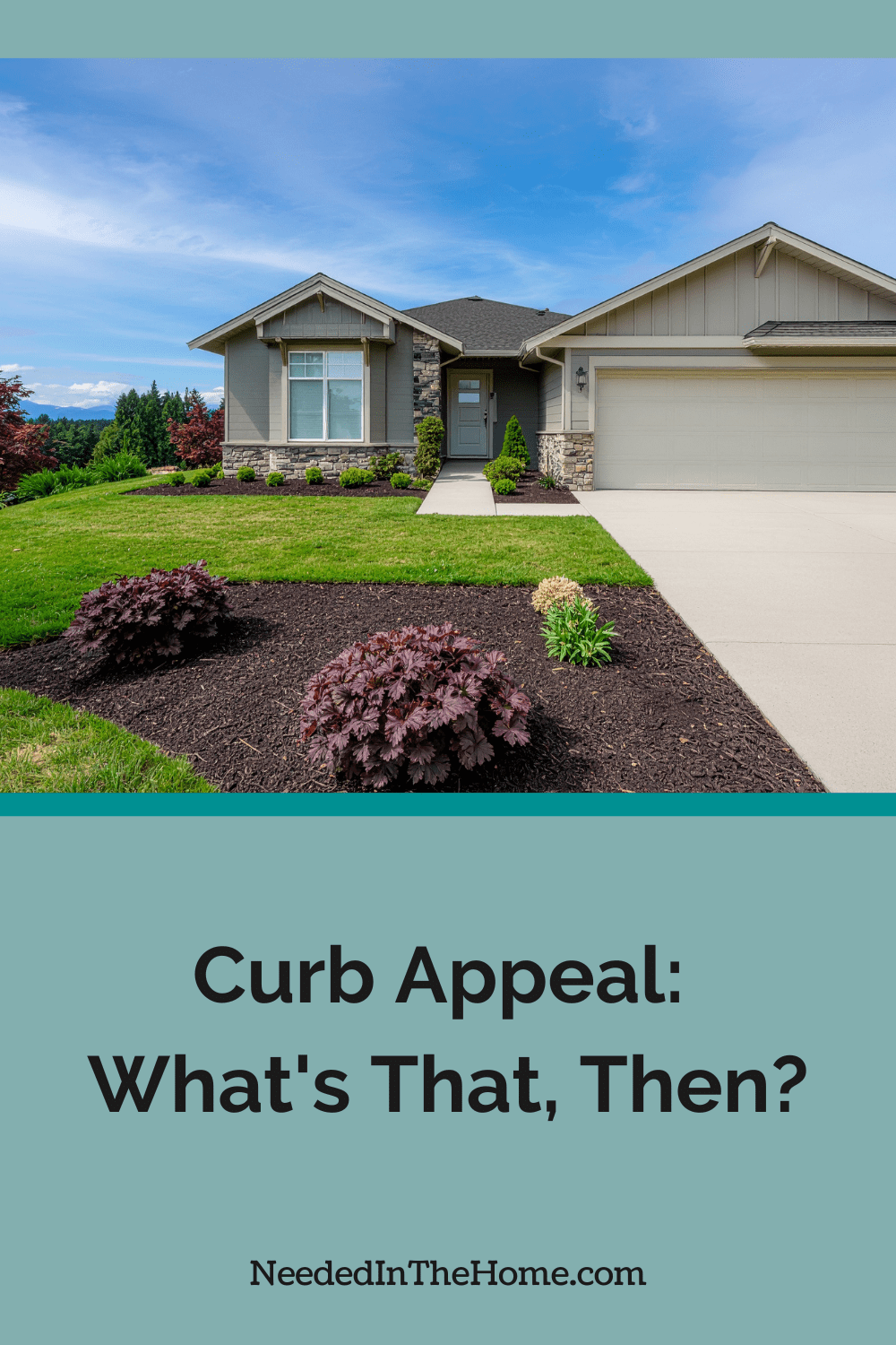 front exterior of one story home with two car garage and landscaped yard curb appeal what's that then neededinthehome