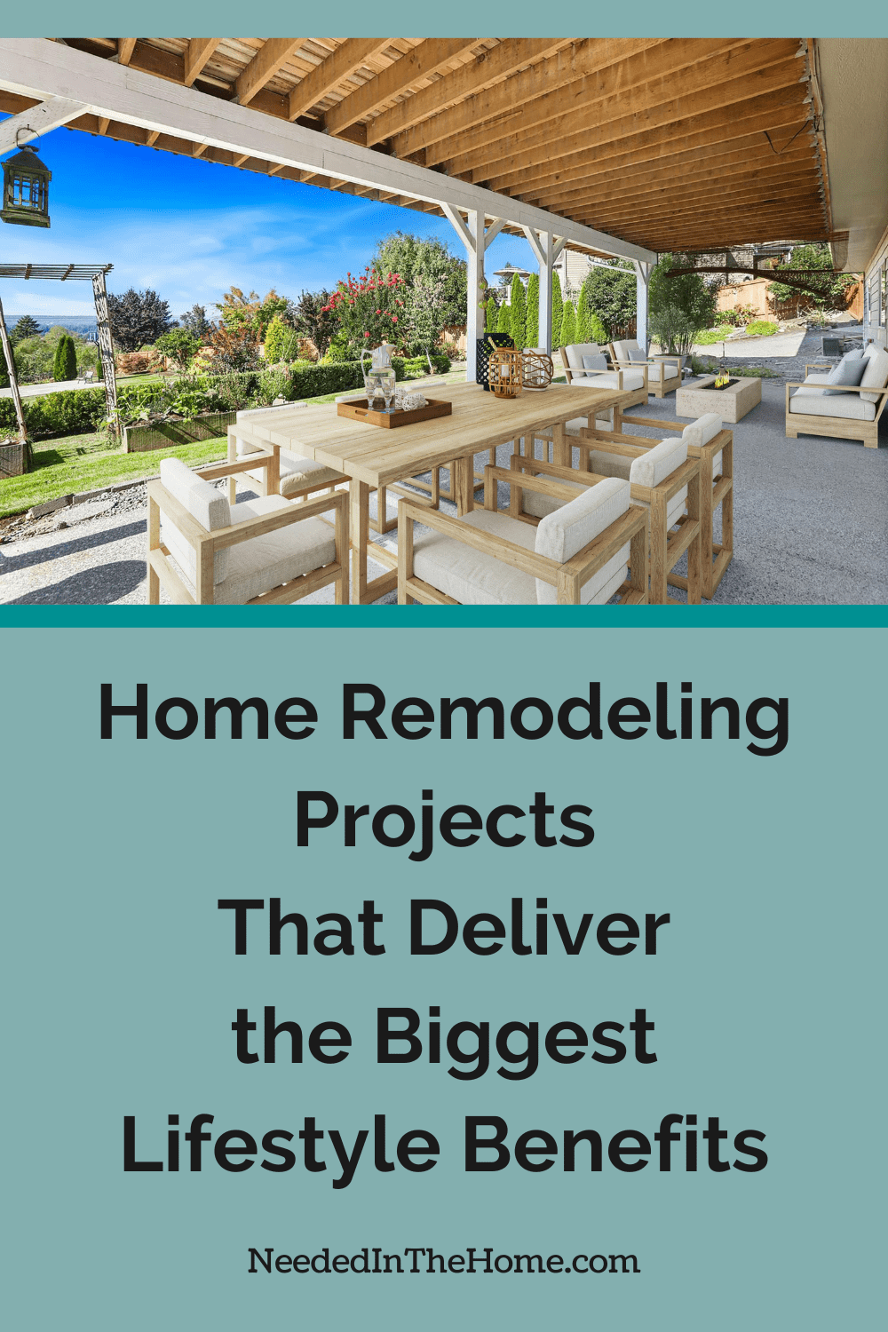 home patio with dining table chairs gas firepit landscaping home remodeling projects that deliver the biggest lifestyle benefits neededinthehome