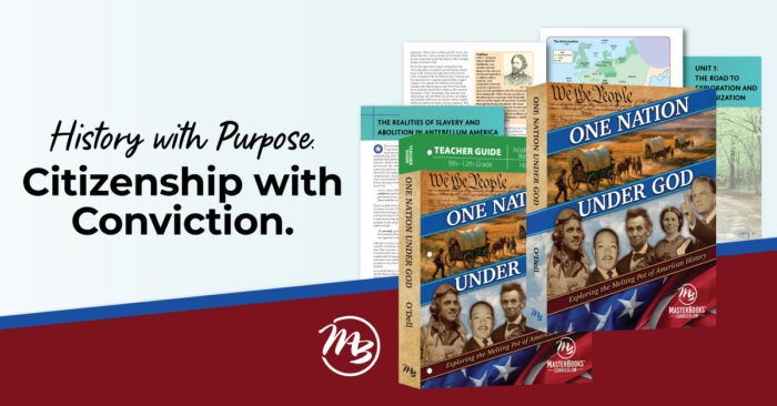 Everyone wants to know what are some of the best Christian Homeschool High School choices. This blog post will help. history with purpose citizenship with conviction master books teacher guide and textbook for one nation under god amercian history curriculum