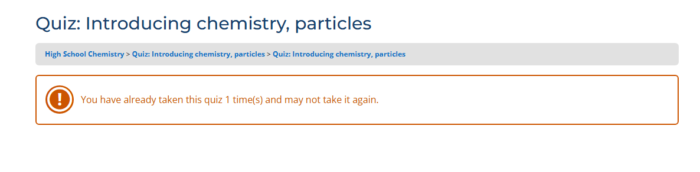 This is our product review of the Axiom Science High School Chemistry online course with 191 videos, 50 self-grading quizzes, and 20 Labs. axiom chemistry error message quiz introducting chemistry particles you have already taken this quiz
