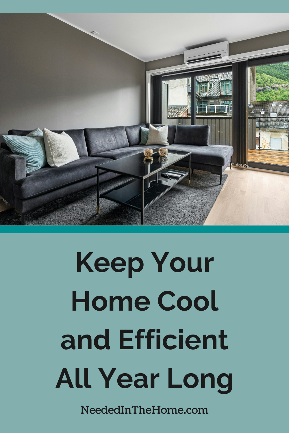 living room with air conditioner in ceiling near patio door keep your home cool and efficient all year long neededinthehome