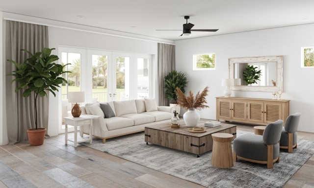 To find the right furniture and design resources for your home, break it down into easy steps. We'll help you show off your personality. living room with storage furniture large plants area rug ceiling fan