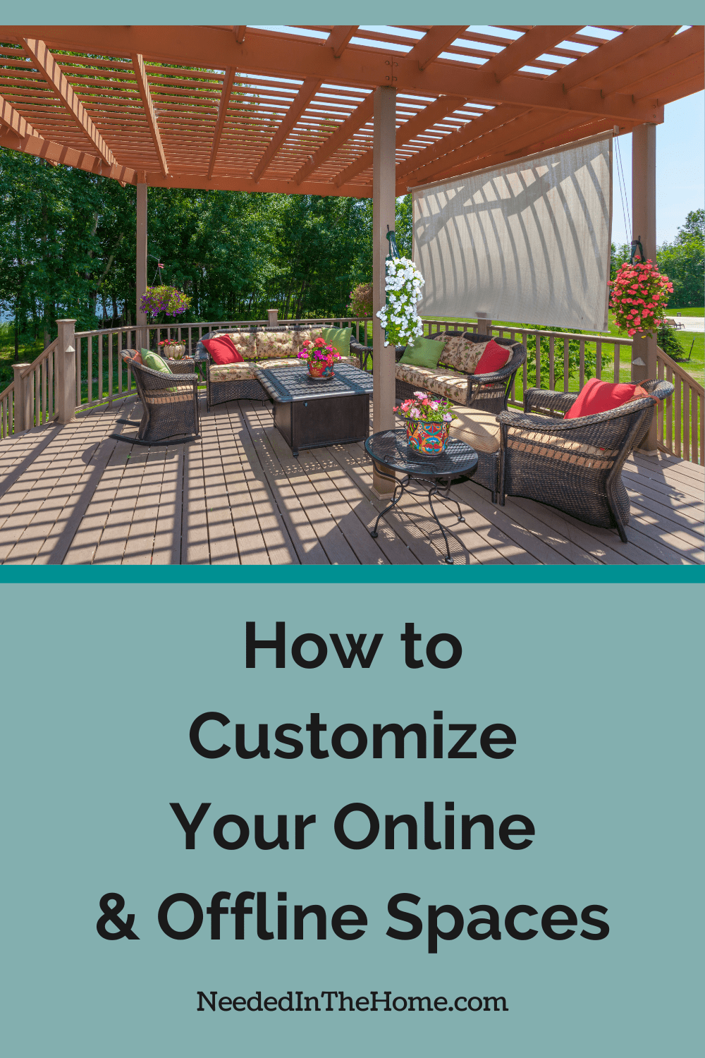 pergola over a deck with wicker furniture and flowers how to customize your online and offline spaces neededinthehome
