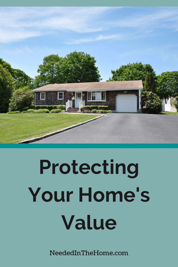 A practical plan to begin protecting your home's value can cover online accounts, exterior care, structural concerns, and routine servicing. one story home with beautiful landscaping and newly blacktopped driveway protecting your homes value neededinthehome