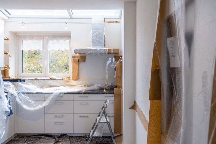 When you find out why home renovation searches trigger ad tracking, it can help you reduce unwanted tracking and organize the results. kitchen remodel underway with a new window counters range hood and cupboards
